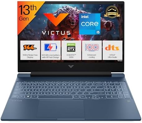 HP Smartchoice Victus, 13th Gen Intel Core i5-13420H, 4GB RTX 3050, 16GB DDR4(Upgradeable) 512GB SSD, 144Hz, 300nits, FHD, 15.6’’/39.6cm, Win11, Office24, Blue, 2.29kg, fa2190/fa2191tx Gaming Laptop