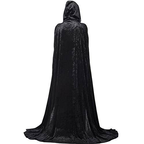 Capa Gameyly unissex Morte com capuz Halloween Velevt fantasia cosplay, Preto, Shoulder to Hem:66.92