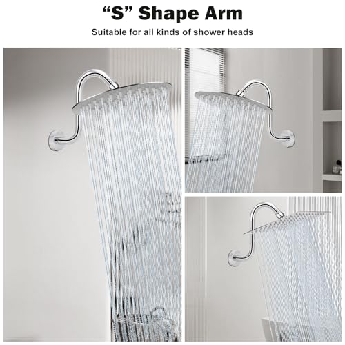 Image of NearMoon S Shaped Shower Head Riser Arm, Shower Extender Arm with Flange, Standard 1 /2 inch Connection- Bathroom Accessory (8 Inch, Chrome)