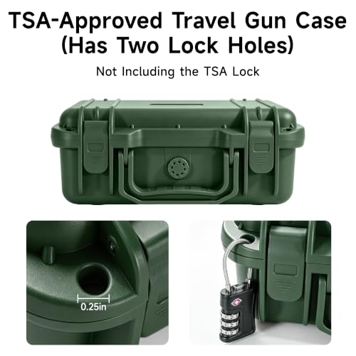 Image of TSA Approved Gun Pistol Case Waterproof Handgun Case with Pre-Cut EVA Foam Shockproof Travel Carrying Hard Shell Case Included Silica Gel Canister, Black