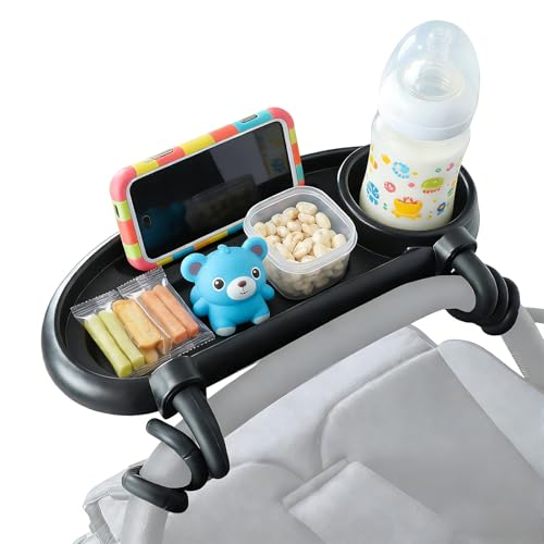 TrrtDo Universal Snack Tray with Cup Holder for Strollers - Non-Slip 8-Claw Clamp-On Stroller Tray Accessory, Suitable for Toddlers Kids, Universal Size