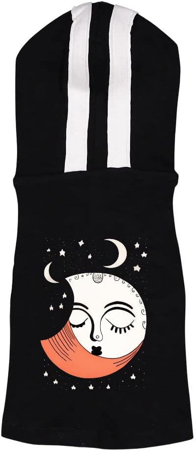 Crescent Moon Face Dog Shirt with Hoodie - Mystical Dog Hoodie - Graphic Dog Clothing - Pink White, L