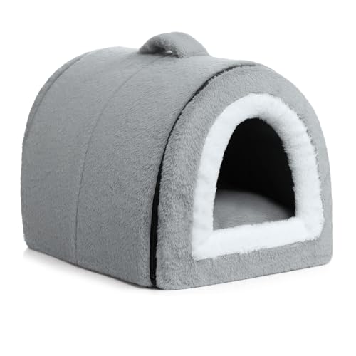 Hollypet Cuccia per Gatti e Cuccioli, Letto in Peluche Pieghevole 2 in 1 per Animali Domestici, Accogliente e Morbido Cuccia per Interni & Esterni, Grigio-Argento