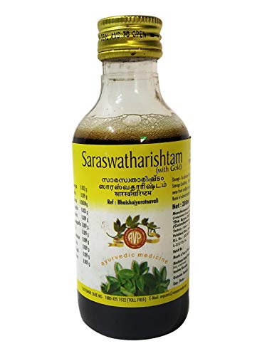 Saraswatarishtam avec or 200 ml stimule la mémoire et apaise l'esprit