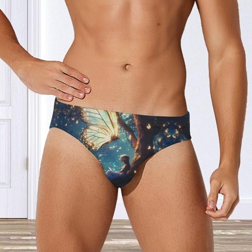 Butterfly Wings Glowing and Beauty Printed Swim Briefs for Men Sexy Bikini Swimwear Elastic Beach Trunks Bathing Suit2