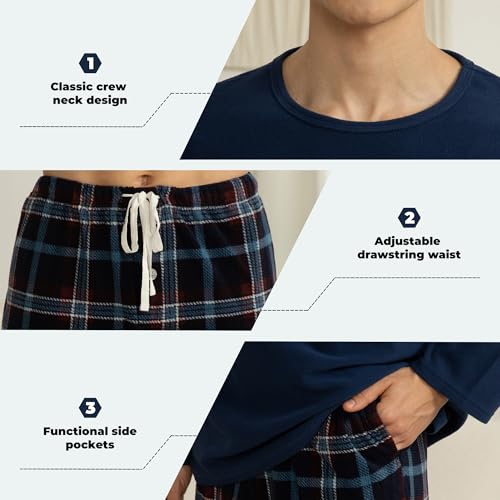 U2SKIIN Mens Fleece Pajamas Set, Soft Warm Long Sleeve Prints Pants Pajama set for Men Comfy Sleepwear Pjs4