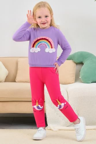Image of Little Girls 2 Piece Outfits Ruffle Sleeve Unicorn Sweatshirts Top and Leggings Set School Outfits Kids Clothing Set