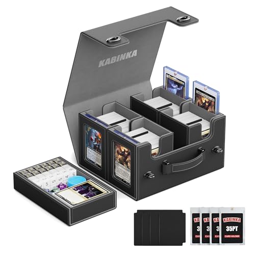 Image of Kabinka Commander Deck Box for MTG with Handle, Multi Deck Case with Large Dice Tray Fits 400+ Double-Sleeved Cards, 5 IN 1 TCG Card Storage Box with Commander Display, 35PT Card Holders (Black)