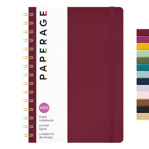 PAPERAGE Lined Spiral Journal Notebook, (Burgundy), 160 Pages, Hardcover Journal for Women & Men, Medium 5.5 in x 8 in - 100 GSM, Thick Paper, Spiral Notebook for Work, School & Journaling