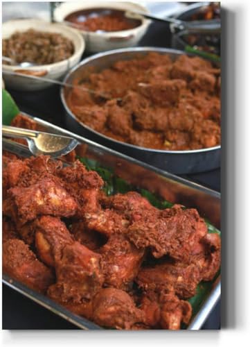 Large Wall Art Decor Malaysian traditional food dishes at food stall Vertical Pictures Framed Canvas Wall Art for Living Room Bedroom Bathroom Artwork Paintings Kitchen 36x24