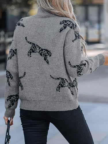 Image of CUPSHE Womens Sweaters Mock Neck Knitted Pullover | Leopard Long Sleeve Knit Top, Butter Soft and Lightweight Fabrics, Casual Fit, Fall Outfits, Winter Clothing, Trendy Fashion