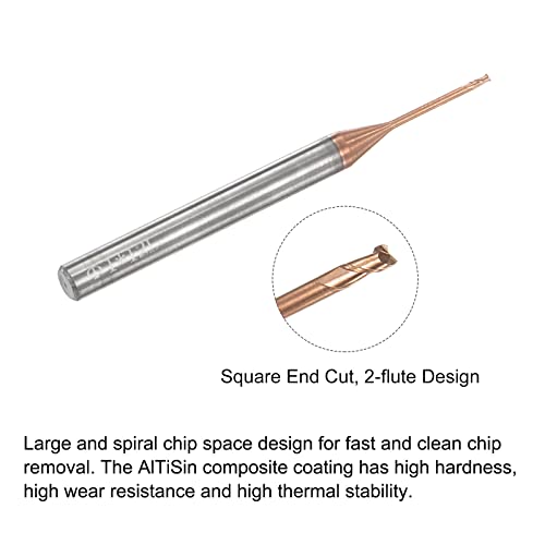 Image of uxcell Square Nose End Mill, 1mm Solid Carbide AlTiSin Coated Long Reach CNC Router Bits 2 Flutes Milling Cutter with Extended Neck, 12mm Cutting Length 4mm Shank