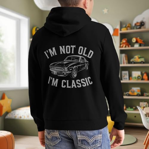 Kids Retro I'm Not Old I'm Classic Car Graphic Funny Boys Girls Lightweight Kangaroo Pocket Fleece Hoodies 7