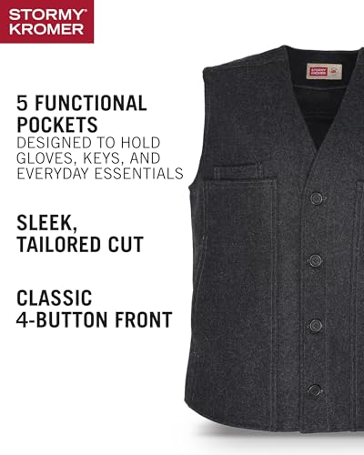 Image of Stormy Kromer The Button Vest, 100% Virgin Wool, 5 Pockets, 4-Button Front, Unlined, Vintage Look, Cut and Sewn in the USA