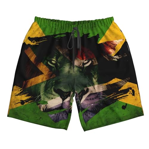 Jamaican Flag Lion Head Men's Quick Dry Swim Trunks Beach Board Shorts Swimming Swimwear4