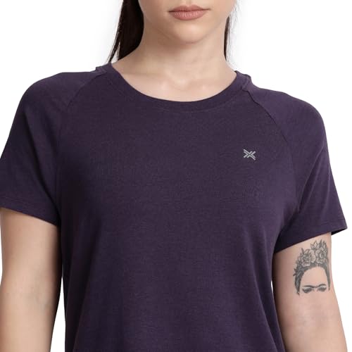 Image of Lavos Women's Regular Fit T-Shirt with Half Sleeve Round Neck, Bamboo & Cotton Gym, Yoga and Sports Wear for Women