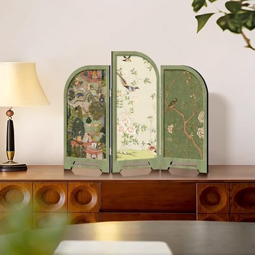 Retro Mini Folding Screen, 3-Panel Vintage Pattern Art Miniature for