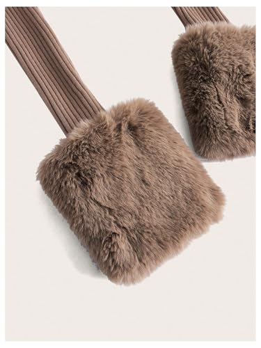 Image of MakeMeChic Women's Faux Fur Fuzzy Cardigan Sweaters Valentines Day Outfit Y2K Long Sleeve Rib Knit Cardigan