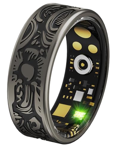 CNBRO Smart Ring Heart Rate Monitor Sleep Ring Health Rings for Men Women Gothic Rings Punk Smart Rings for Android & iOS Step Counter Calorie Counter Ring