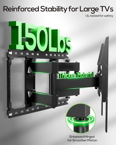 Image of USX MOUNT Full Motion TV Wall Mount for Large TVs 42-97 Inch up to 150 lbs | Swivel /tilt /extend Wall Mount TV Bracket. ±4 post-install leveling. Pre-assembled Fits 16 /18 /24 inch studs, VESA 600x400mm.
