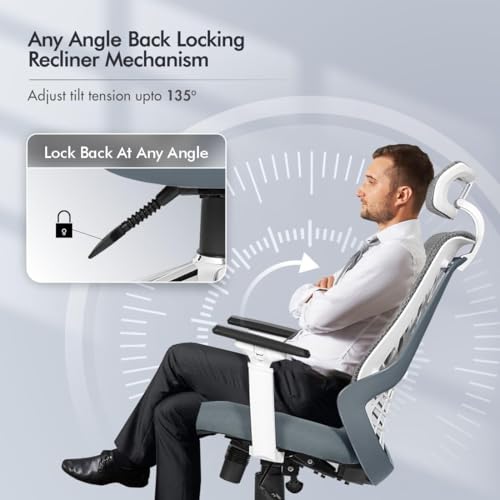 Da URBAN® Spectrum Pro High Back Mesh Ergonomic Office Chair with 3 Years Warranty, Adjustable Armrests,3D Adjustable PU Pads Handrest, Cool Gel Pu Foam Adjustable Lumbar Support (Grey)