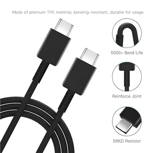Image of 65W Original SuperFast Type C to C 3.3FT (5A) Charging Cable High-Speed & Data Transfer Compatible with Samsung Galaxy M15,F15,A15,A14,M14,F14,M34,F34,A34,A54,S21 Fe 5G,S22,S23 Type-C PD Cord,Black