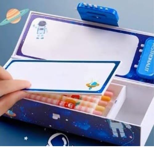 Alokik Enterprise Plastic Space Pencil Box for Kids - Suitcase Style Password Lock Case, Multi-Layer Stationary Organizer, Return Gift, Blue