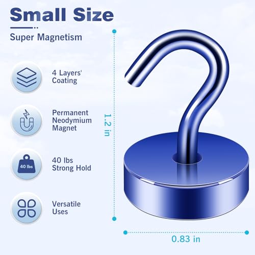 Image of Neosmuk Magnetic Hooks Steel Tube Design for Cruise,40lb+ Navyblue,10 Pack | Cruise Ship Essentials,Heavy Duty Magnett Hooks for Cabins, Refrigerator, Grill, Hanging, and Travel Extra Strong Must-Haves