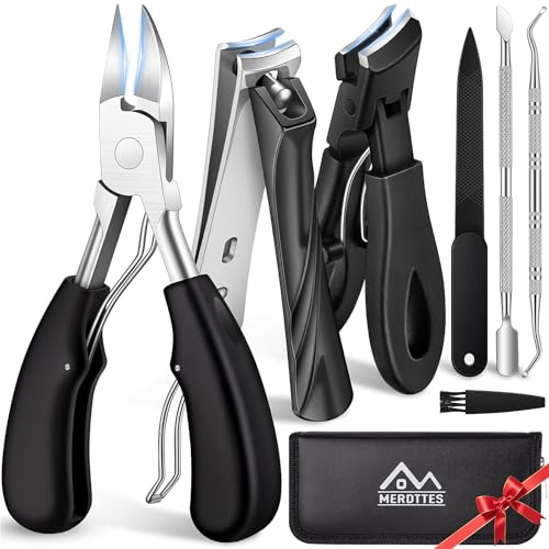 MERDTTES Toenail Clippers for Seniors Thick Toenails, Sharp Ingrown Toenail Clippers Nail Cutter Long Handle with Wide Jaw for Thick Nails, Heavy Duty Large Toe Nail Clipper Set for Men & Women,7 Pcs
