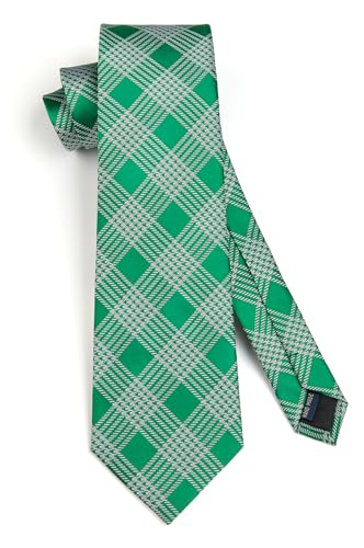 Image of HISDERN Plaid Ties for Men Classic Checkered Tie and Pocket Square Cufflinks Tie Clip Set Woven Men's Necktie Business