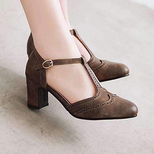 MIOKE Women's Classic T-Strap Mary Jane Pumps Round Toe Chunky Block Heel Retro Vintage Dress Oxford Shoes3