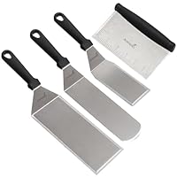 IOCBYHZ Metalen spatel set van 2, bakplaat schraper/kookspatel voor platte BBQ gietijzeren koekenpan Teppanyaki, pannenkoekflipper, hamburger Turner, sleufdraaier, roestvrijstalen bakplaat accessoires