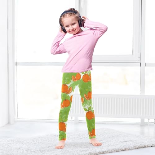 Orange Green Paint Girls Leggings Ultra Soft Compression Yoga Gym Pants for Kids 4-10T4