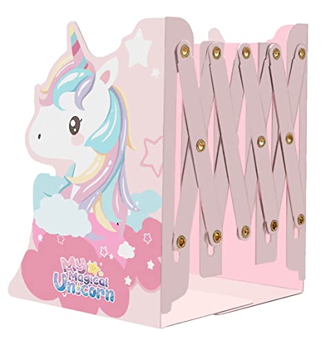 Zyners Adjustable Metal Bookends Heavy Duty For Shelves, 2 Dividers, Anti-Slip Design, Unicorn Style Expandable Bookends For Kids, Girls, Desk, Office, Home(19 Inches Max) #TOP5