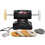 OPAVIOC Jewelry Polisher - Adjustable Variable Speed Bench Grinder Polishing & Buffing Machine, Dental Buffer & Lathe - Includes 6 Cloth Wheels, 2 Abrasive Fiber Wheels, Safety Glass, Polish Compound