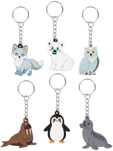 JUNEBRUSHS 30Pcs Polar Animals Silicone Keychains Penguin Seal Arctic Fox