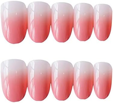 24pcs/set Press On Nails for Women False Nail Tips with Glue Design French Oval Fake Nails for Women Full Cover Artificial Fingernail Art Tips Stick On Nails