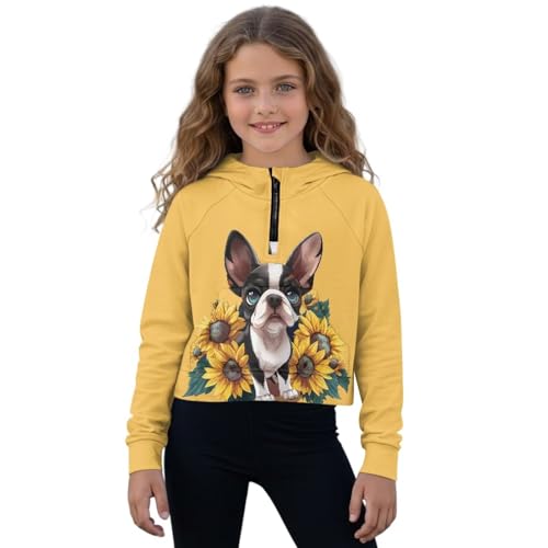 Sweat à capuche pour filles facile à enfiler contre le froid, motif jaune 13-14 ans