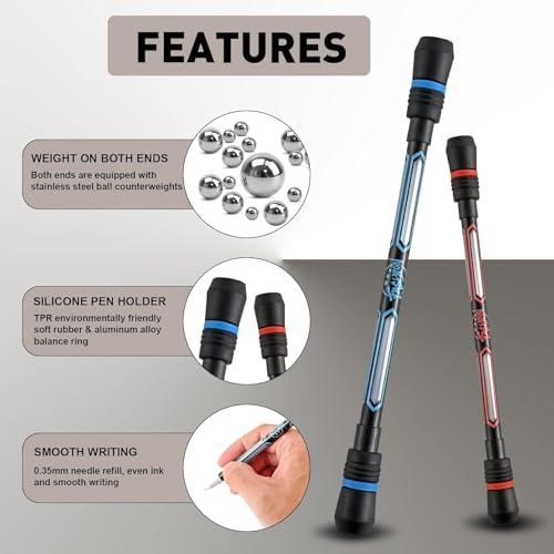 Image of 2 Pcs Spinning Rotatable Finger Ball Point Pens - Non-Slip Coated Rotating Gel Pen Mod for Gaming Student | Magic Floating & Rolling Light Anti Dropping Pen for Gamers | Pack Of 2 |