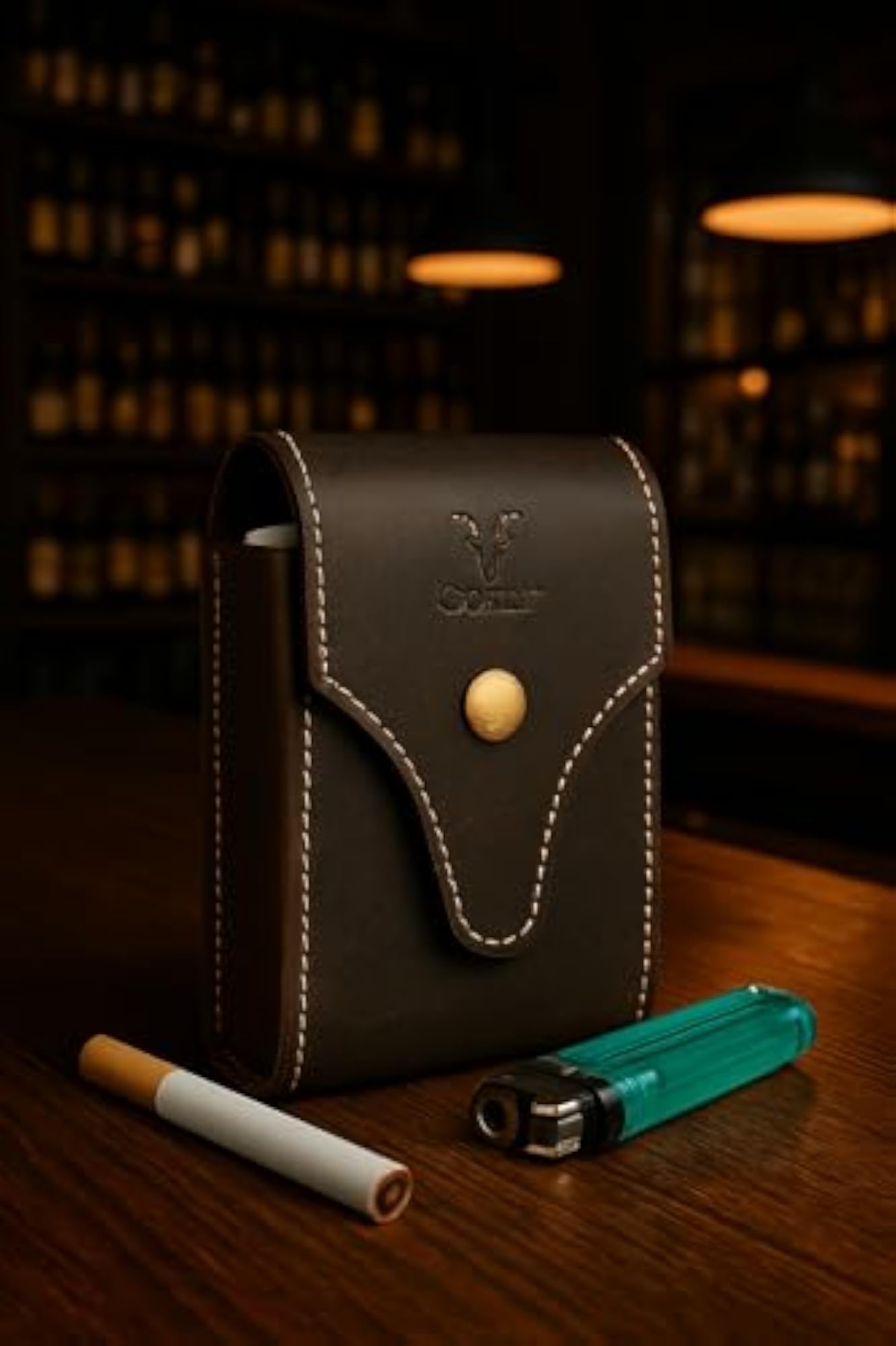 Men's Dark Brown Leather Cigarette & Lighter Cover