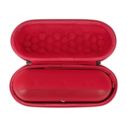 Geekria Shield Speaker Case Compatible with Beats Pill Case Cover, Replacement Hard Shell Portable Speaker Protective Carrying Bag with Keychain Hook (Red)