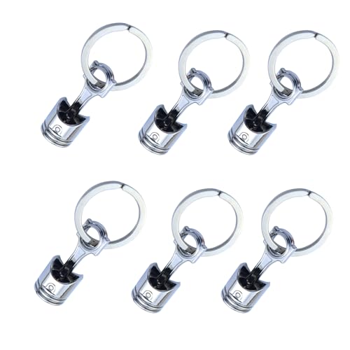 GKOXUQ 6Pcs/set Heavy Duty Alloy Car Engine Piston Keychain for Automotive Enthusiasts Mechanical Design Keyring