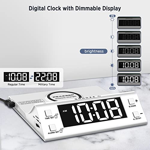 Peakeep Loud Alarm Clock With Wireless Charging And Usb Port, For Heavy Sleepers Adults, Dimmable Easy Set Digital Desk Clock For Bedroom Bedside (White) #TOP4