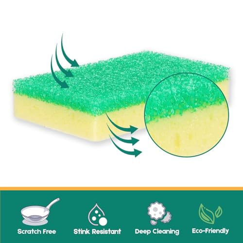 Scrub Sponge, 8 Pack Dual-Sided Temperature-Responsive Sponge and Scrubber - Scratch-Free - Multipurpose Dish Sponges for Kitchens, Bathrooms, and Outdoor Use