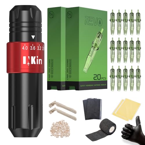 INKin Tattoo Gun Kit For Beginners, CL4 Wireless Tattoo Machine 4.0 Stroke Brushless Motor For Starter Tattoo Kit With 2Pcs 1800mah Battery Power Supply Revo Cartridge Needles Assorted 9Pcs Tattoo Ink