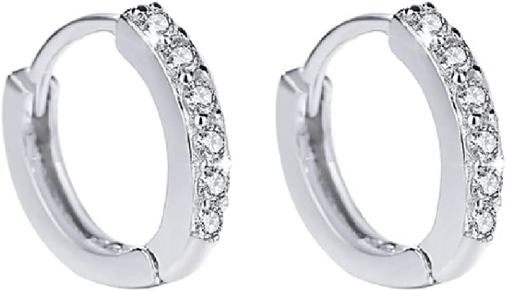 Jewellers 925 Sterling Silver Rhinestones Hoop Stud Earrings for Women (1061 Silver)