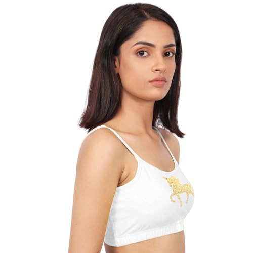 DChica Sports Bra for Women, Cotton Non Padded Full Coverage Non-Wired T-Shirt Gym Workout Bra with Regular Thin Strap, Activewear Training Bra for Ladies