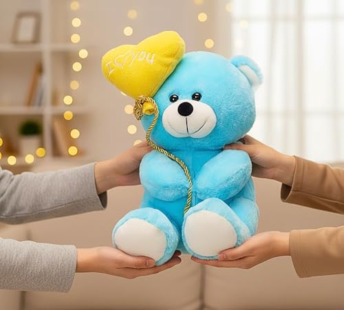 Image of Tickles Cute I Love You Balloon Teddy Stuffed Soft Plush Animal Toy Love Girl, Birthday Gifts, Valentine's Day (Color: Blue Size:35 cm)