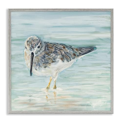Stupell Industries Nautical Sandpiper Shallow Beach Waters Traditional Bird, Design by Julie DeRice Gray Framed Wall Art, 24 x 24, Blue by Stupell Industries - Used condition - US$44.15