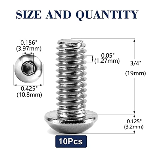 Image of 1 /4-20 x 3 /4 inch Button Head Socket Cap Bolts Screws, 10Pcs 304 Stainless Steel 18-8, Allen Hex Drive, Bright Finish by SG TZH(with Hex Spanner)